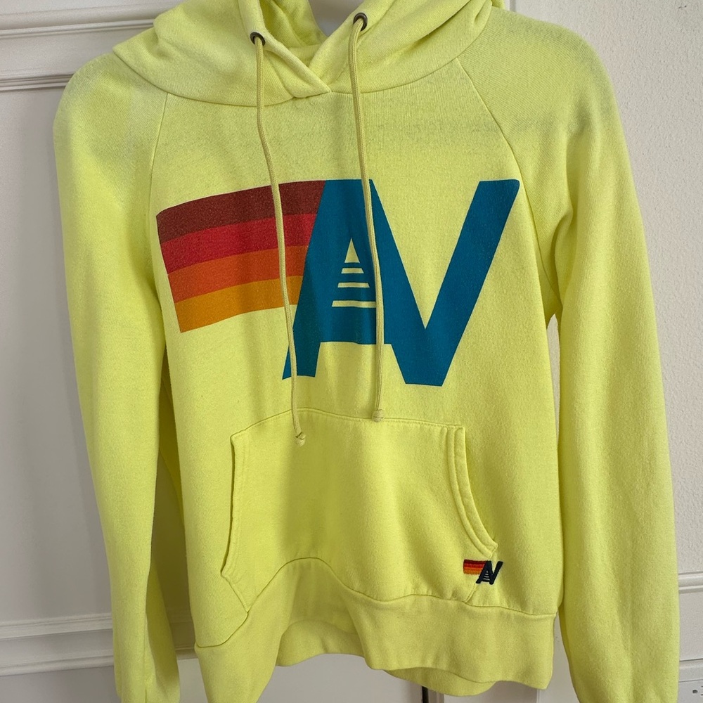 Aviator Nation Yellow Hoodie with Multicolor Logo
